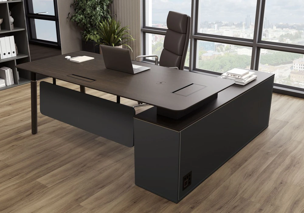 Интерьер кабинета FRESCO с рабочим столом и стеллажами